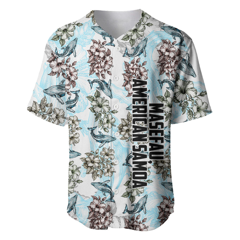 Personalized Masefau American Samoa Baseball Jersey Vintage Whale Hibiscus Ocean Waves TS04 White Blue - Polynesian Pride