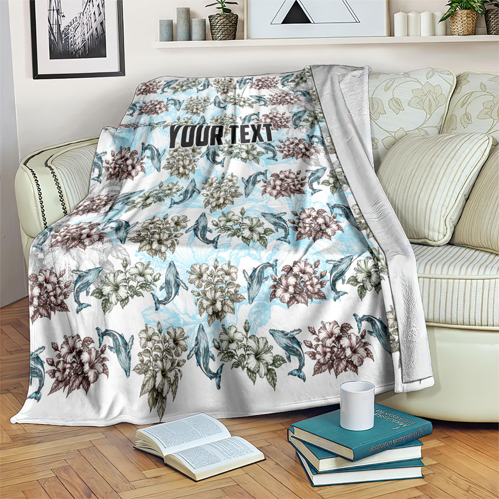Personalized Masefau American Samoa Blanket Vintage Whale Hibiscus Ocean Waves TS04 White Blue - Polynesian Pride