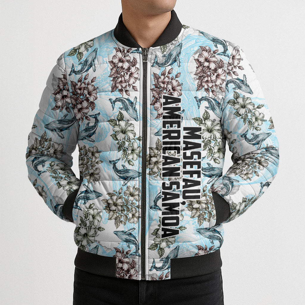 Personalized Masefau American Samoa Bomber Puffer Jacket Vintage Whale Hibiscus Ocean Waves TS04 - Polynesian Pride