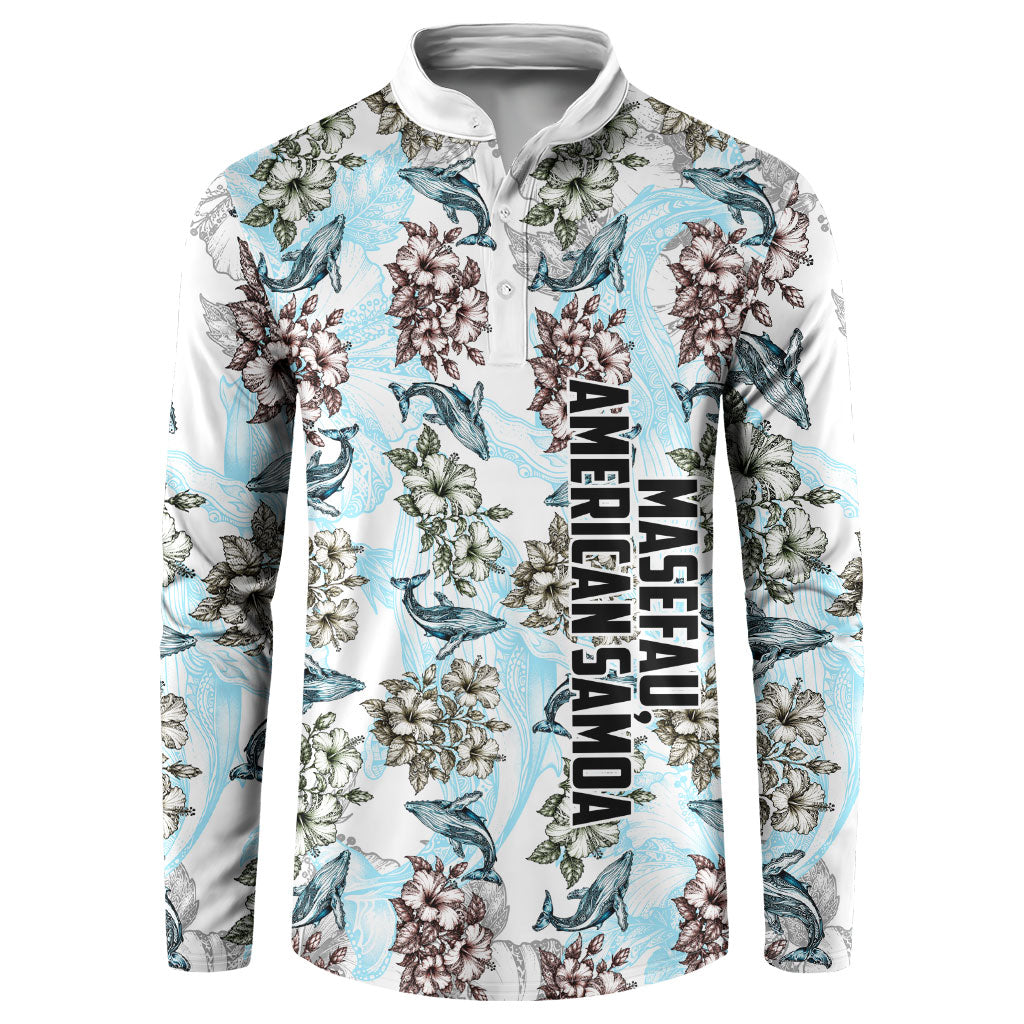 Personalized Masefau American Samoa Button Sweatshirt Vintage Whale Hibiscus Ocean Waves TS04 White Blue - Polynesian Pride