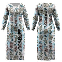 Personalized Masefau American Samoa Couples Matching Long Sleeve Bodycon Dress and Hawaiian Shirt Vintage Whale Hibiscus Ocean Waves