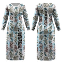 Personalized Masefau American Samoa Couples Matching Long Sleeve Bodycon Dress and Long Sleeve Button Shirt Vintage Whale Hibiscus Ocean Waves TS04 - Polynesian Pride