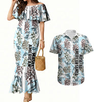 Personalized Masefau American Samoa Couples Matching Mermaid Dress and Hawaiian Shirt Vintage Whale Hibiscus Ocean Waves TS04 White Blue - Polynesian Pride
