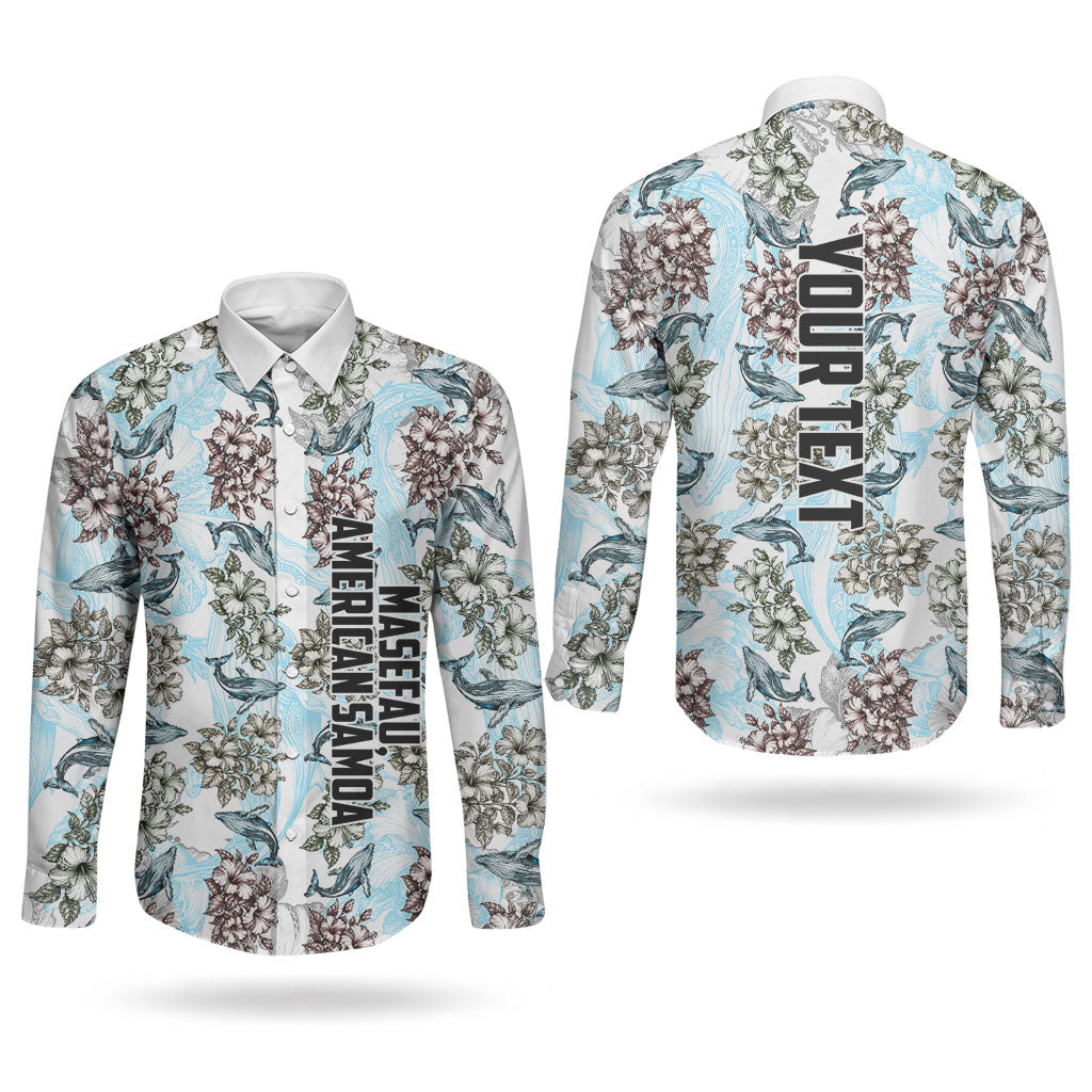 Personalized Masefau American Samoa Couples Matching Off Shoulder Short Dress and Long Sleeve Button Shirt Vintage Whale Hibiscus Ocean Waves TS04 - Polynesian Pride