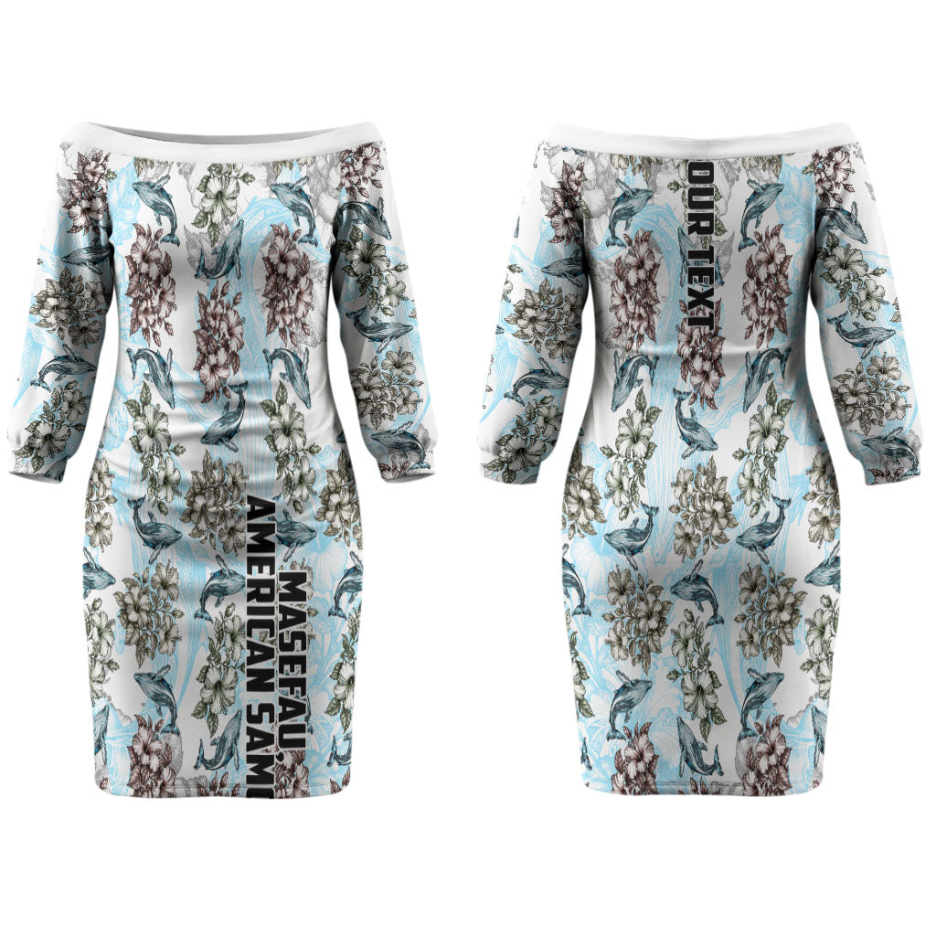 Personalized Masefau American Samoa Couples Matching Off The Shoulder Long Sleeve Dress and Hawaiian Shirt Vintage Whale Hibiscus Ocean Waves TS04 - Polynesian Pride