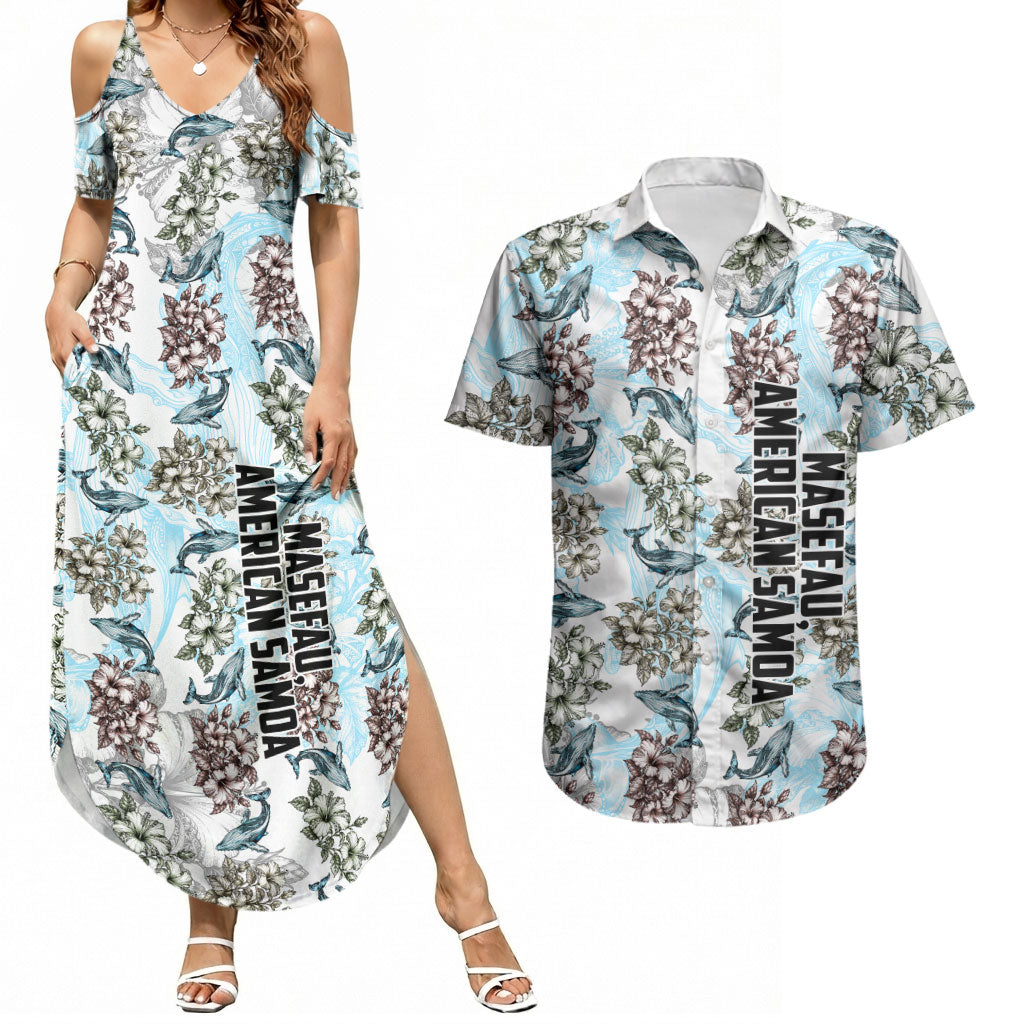 Personalized Masefau American Samoa Couples Matching Summer Maxi Dress and Hawaiian Shirt Vintage Whale Hibiscus Ocean Waves