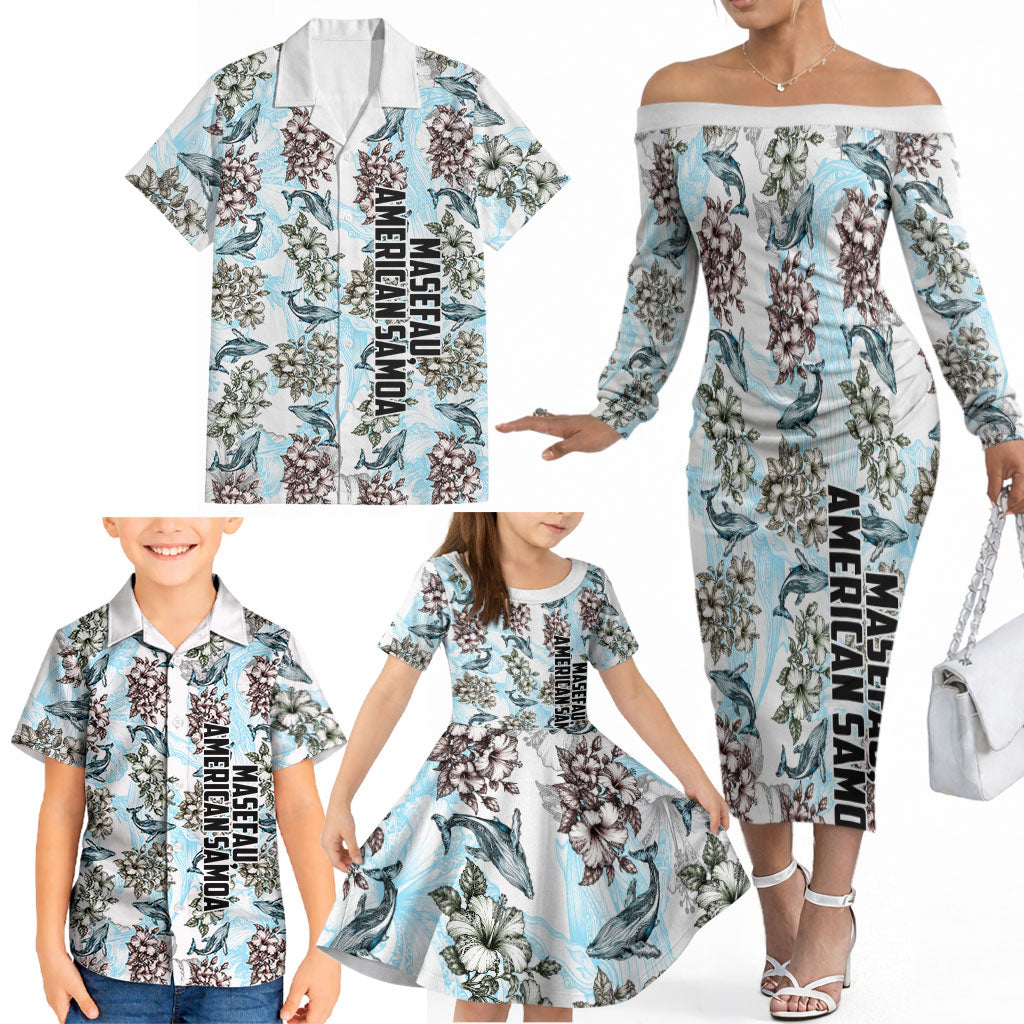 Personalized Masefau American Samoa Family Matching Off The Shoulder Long Sleeve Dress and Hawaiian Shirt Vintage Whale Hibiscus Ocean Waves TS04 - Polynesian Pride