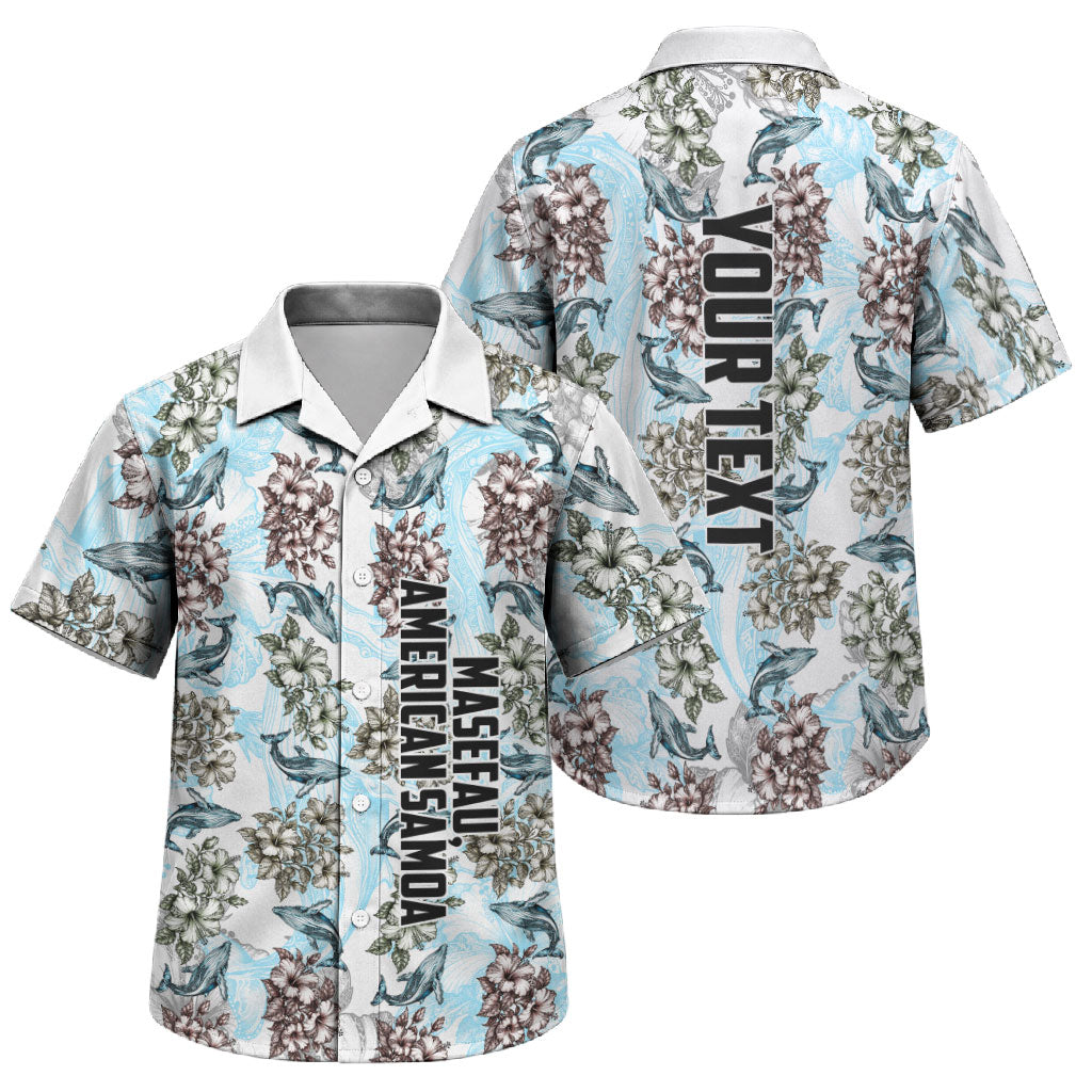 Personalized Masefau American Samoa Family Matching Off The Shoulder Long Sleeve Dress and Hawaiian Shirt Vintage Whale Hibiscus Ocean Waves TS04 Son's Shirt White Blue - Polynesian Pride