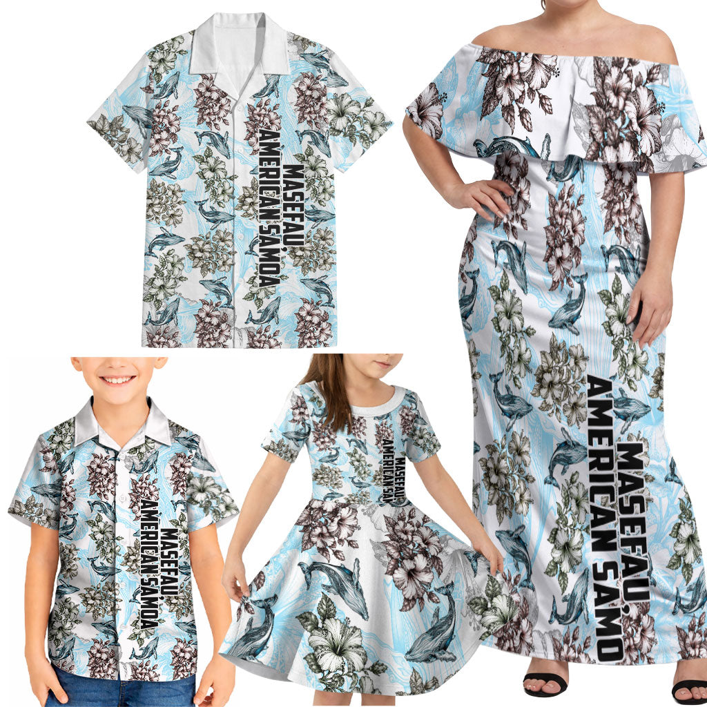 Personalized Masefau American Samoa Family Matching Off Shoulder Maxi Dress and Hawaiian Shirt Vintage Whale Hibiscus Ocean Waves TS04 - Polynesian Pride