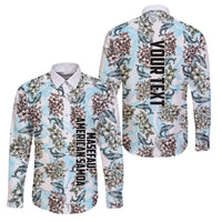 Personalized Masefau American Samoa Family Matching Off Shoulder Short Dress and Hawaiian Shirt Vintage Whale Hibiscus Ocean Waves TS04 Dad's Shirt - Long Sleeve White Blue - Polynesian Pride