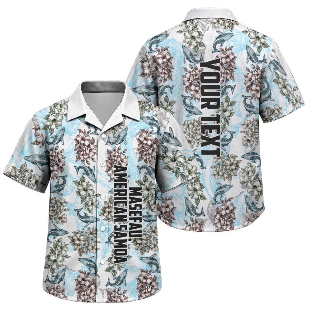 Personalized Masefau American Samoa Family Matching Puletasi and Hawaiian Shirt Vintage Whale Hibiscus Ocean Waves TS04 Son's Shirt White Blue - Polynesian Pride