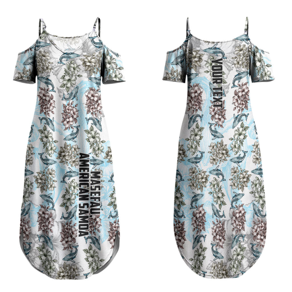 Personalized Masefau American Samoa Family Matching Summer Maxi Dress and Hawaiian Shirt Vintage Whale Hibiscus Ocean Waves TS04 Mom's Dress White Blue - Polynesian Pride