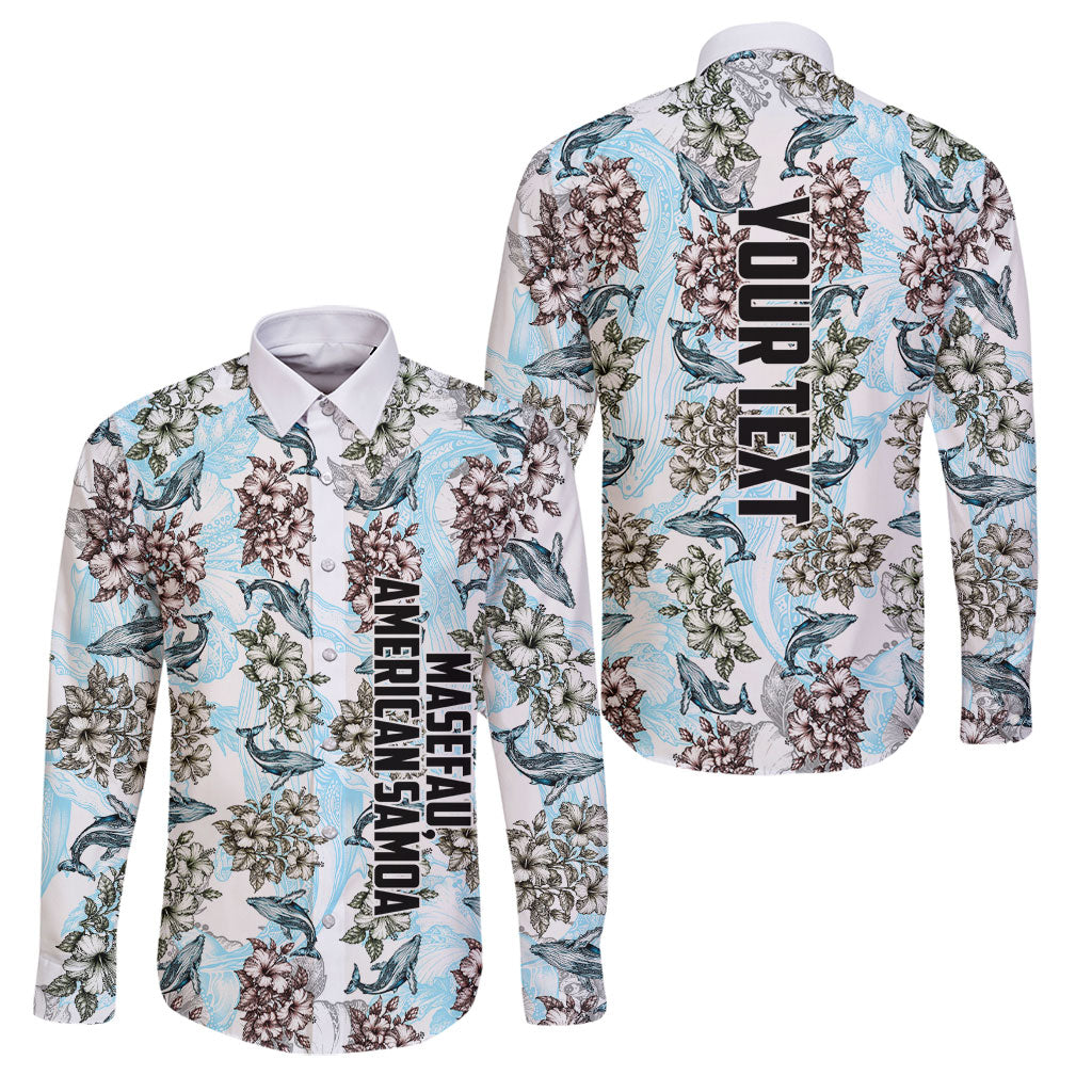 Personalized Masefau American Samoa Family Matching Summer Maxi Dress and Hawaiian Shirt Vintage Whale Hibiscus Ocean Waves TS04 Dad's Shirt - Long Sleeve White Blue - Polynesian Pride