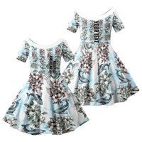 Personalized Masefau American Samoa Family Matching Summer Maxi Dress and Hawaiian Shirt Vintage Whale Hibiscus Ocean Waves TS04 Daughter's Dress White Blue - Polynesian Pride