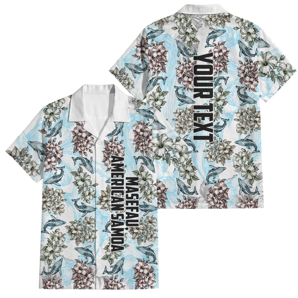 Personalized Masefau American Samoa Family Matching Tank Maxi Dress and Hawaiian Shirt Vintage Whale Hibiscus Ocean Waves TS04 Dad's Shirt - Short Sleeve White Blue - Polynesian Pride