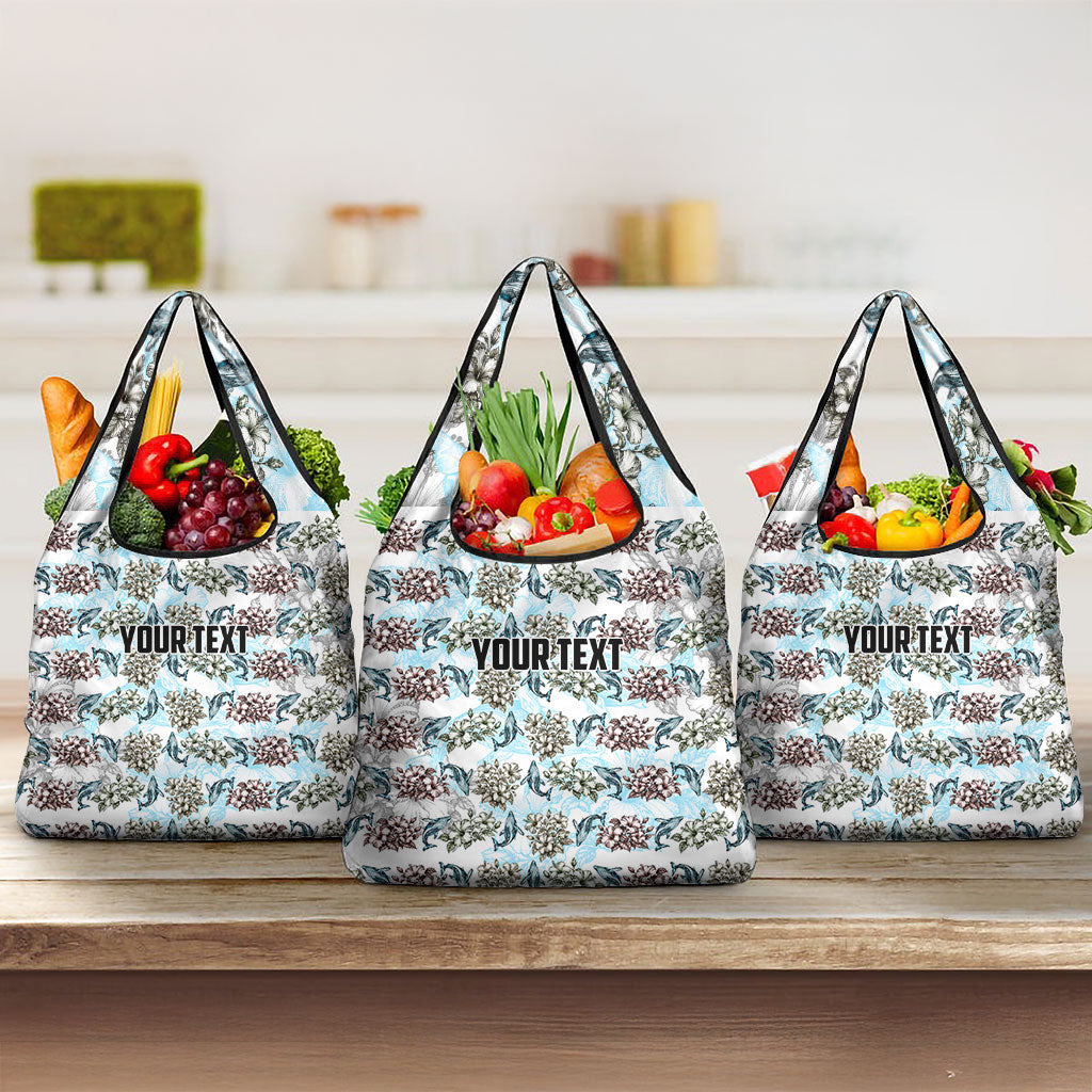 Personalized Masefau American Samoa Grocery Bag Vintage Whale Hibiscus Ocean Waves TS04 3-pack One Size White Blue - Polynesian Pride