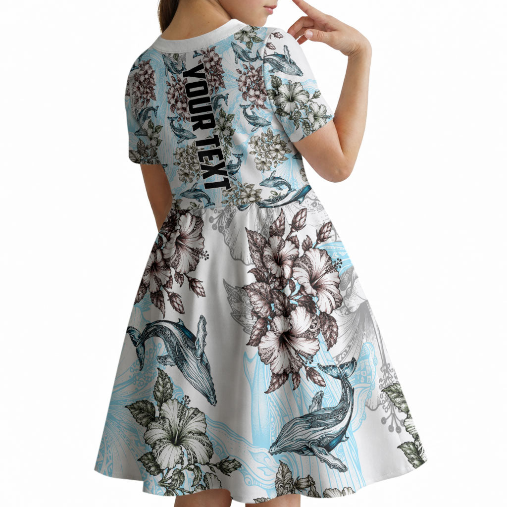 Personalized Masefau American Samoa Kid Short Sleeve Dress Vintage Whale Hibiscus Ocean Waves TS04 - Polynesian Pride
