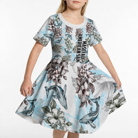 Personalized Masefau American Samoa Kid Short Sleeve Dress Vintage Whale Hibiscus Ocean Waves TS04 - Polynesian Pride