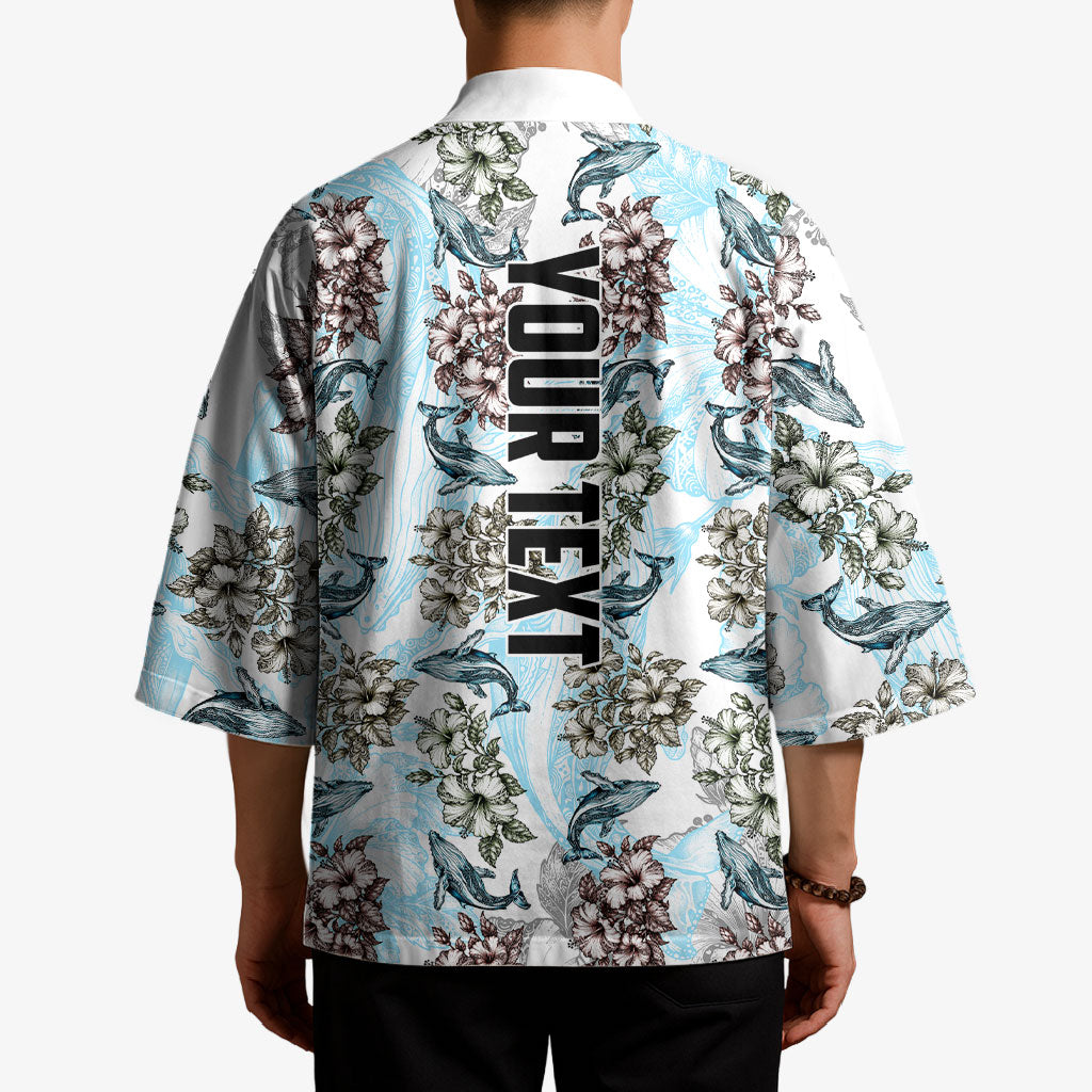 Personalized Masefau American Samoa Kimono Vintage Whale Hibiscus Ocean Waves TS04 - Polynesian Pride