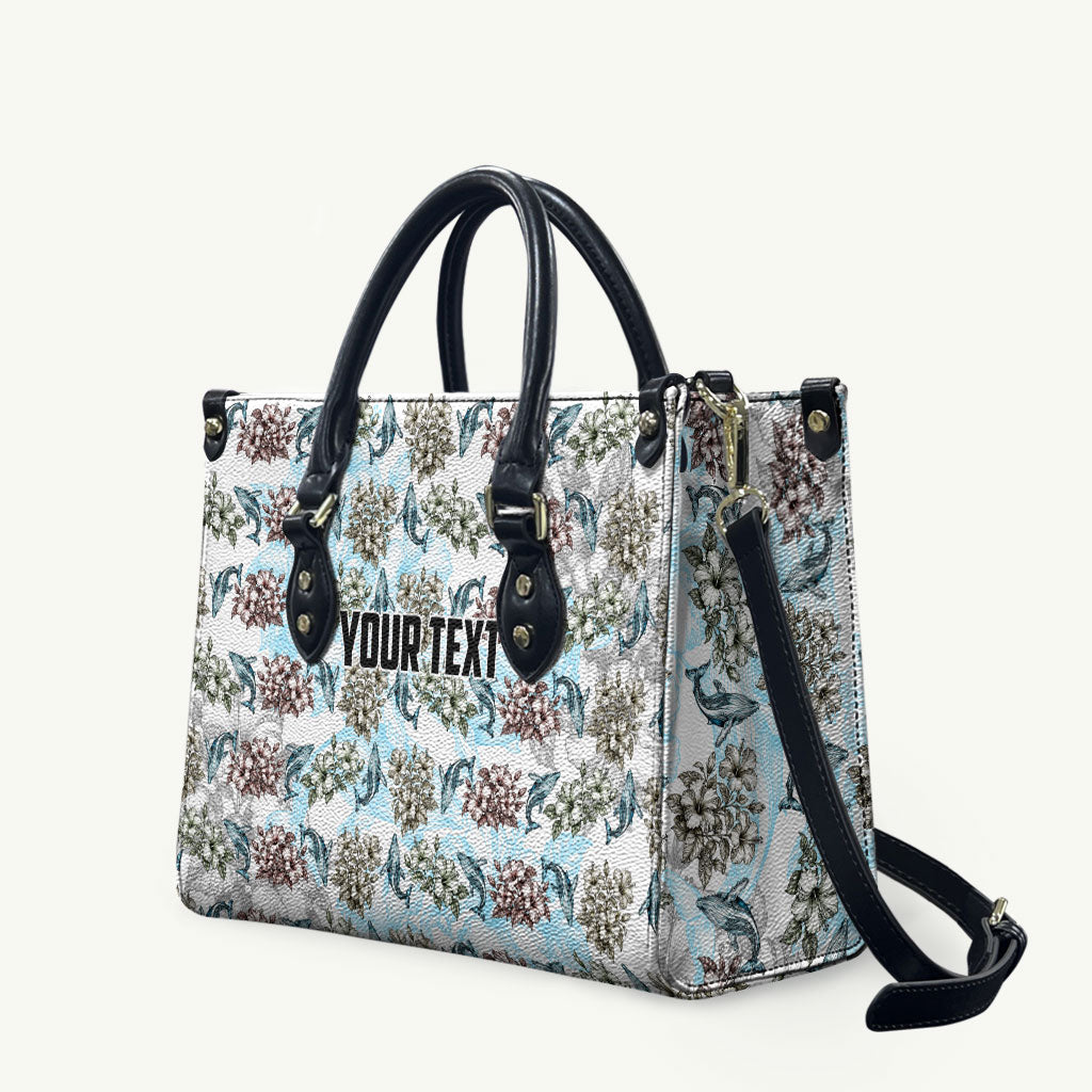 Personalized Masefau American Samoa Leather Bag Vintage Whale Hibiscus Ocean Waves TS04 White Blue - Polynesian Pride