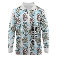 Personalized Masefau American Samoa Long Sleeve Polo Shirt Vintage Whale Hibiscus Ocean Waves TS04 White Blue - Polynesian Pride