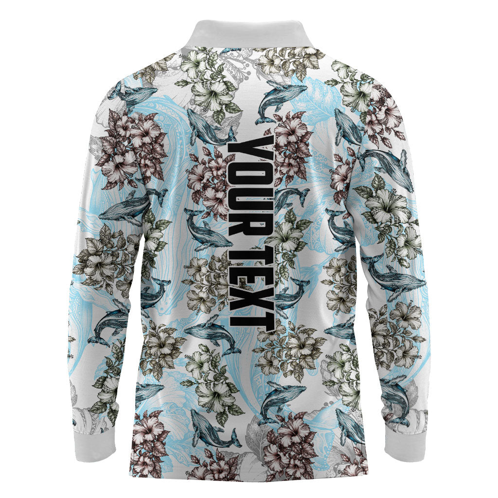 Personalized Masefau American Samoa Long Sleeve Polo Shirt Vintage Whale Hibiscus Ocean Waves TS04 - Polynesian Pride