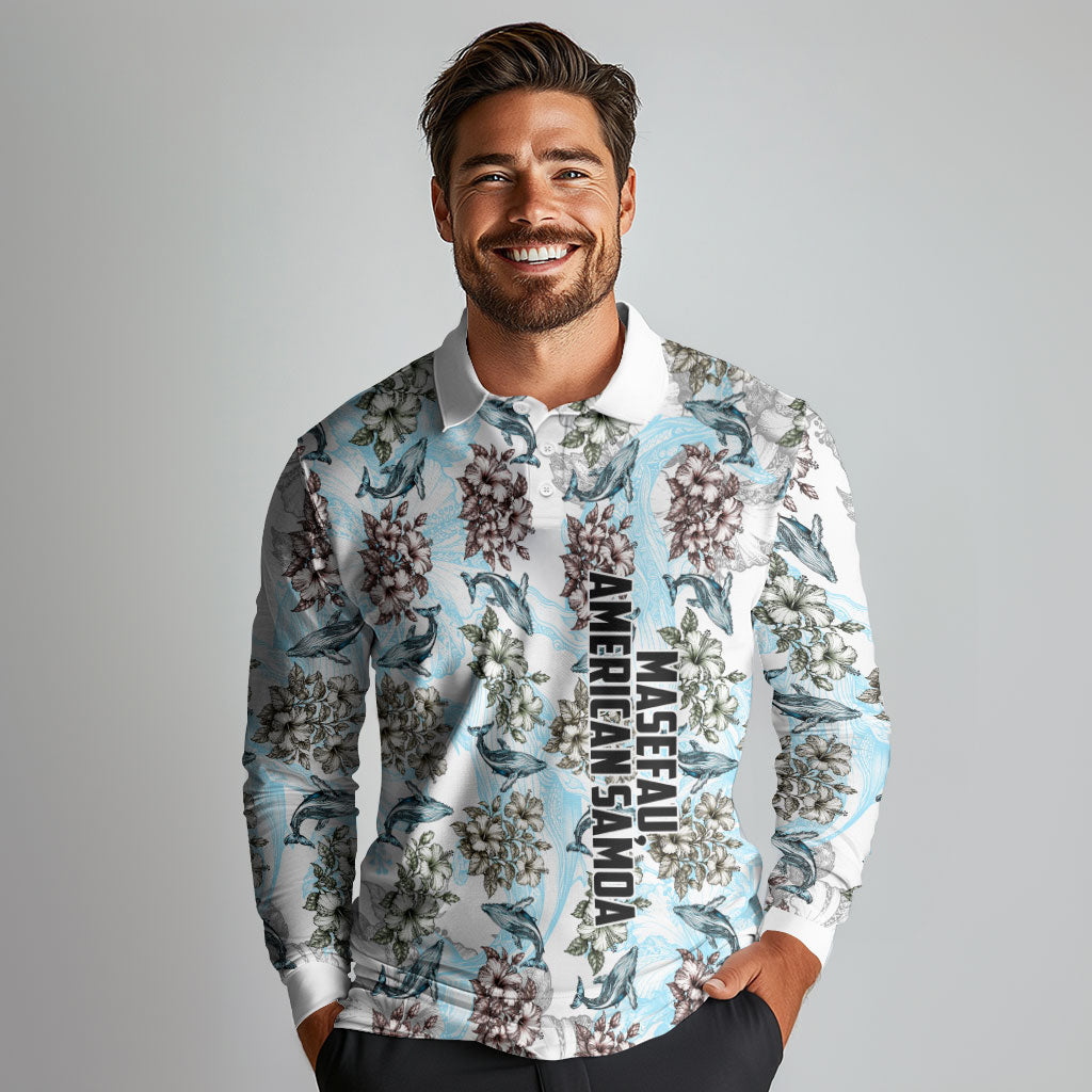 Personalized Masefau American Samoa Long Sleeve Polo Shirt Vintage Whale Hibiscus Ocean Waves TS04 - Polynesian Pride