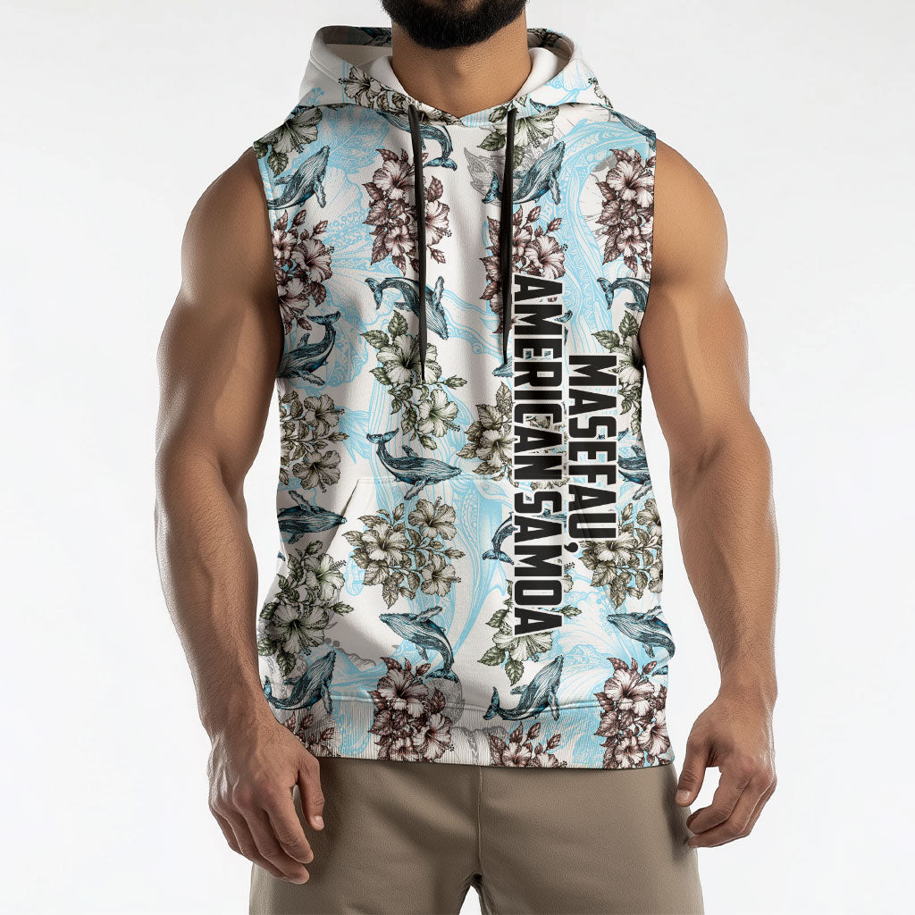 Personalized Masefau American Samoa Sleeveless Hoodie Vintage Whale Hibiscus Ocean Waves TS04 - Polynesian Pride