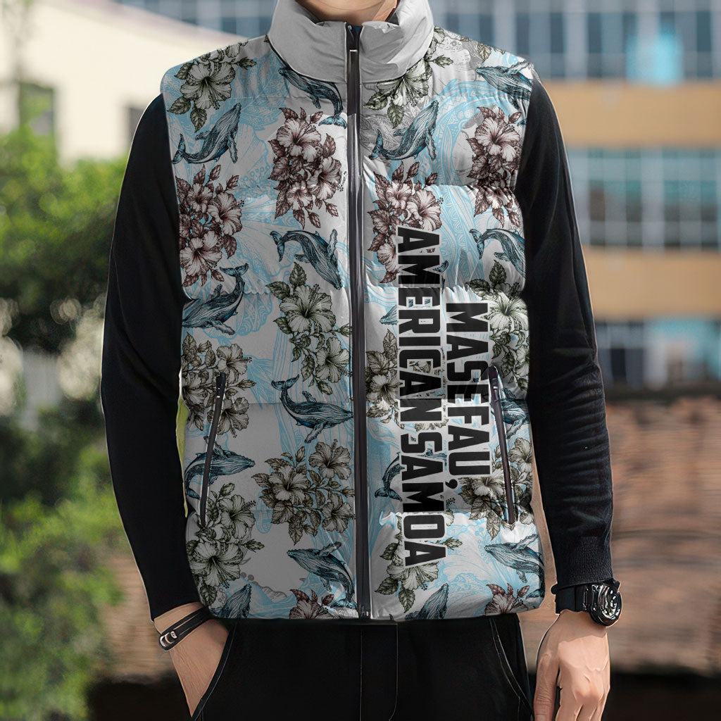 Personalized Masefau American Samoa Sleeveless Puffer Jacket Vintage Whale Hibiscus Ocean Waves TS04 - Polynesian Pride