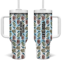 Personalized Masefau American Samoa Tumbler With Handle Vintage Whale Hibiscus Ocean Waves TS04 One Size: 40 oz White Blue - Polynesian Pride