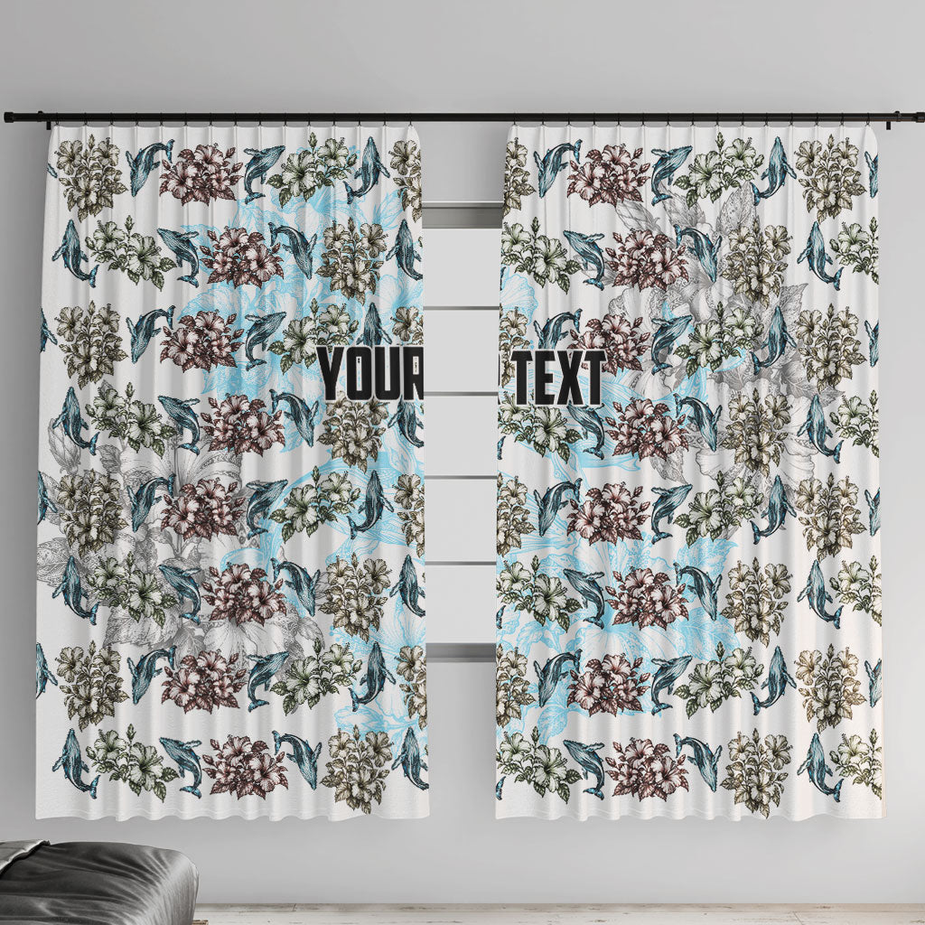 Personalized Masefau American Samoa Window Curtain Vintage Whale Hibiscus Ocean Waves TS04 With Hooks White Blue - Polynesian Pride