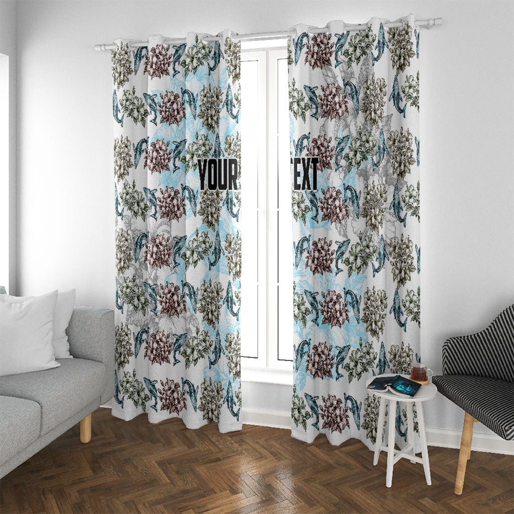 Personalized Masefau American Samoa Window Curtain Vintage Whale Hibiscus Ocean Waves TS04 With Grommets White Blue - Polynesian Pride