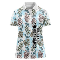 Personalized Masefau American Samoa Women Polo Shirt Vintage Whale Hibiscus Ocean Waves TS04 Female White Blue - Polynesian Pride