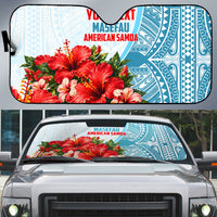 Personalized American Samoa Masefau Auto Sun Shade Hibiscus Tropical Floral Whale Polynesian Tribal Pattern TS04 White Blue - Polynesian Pride