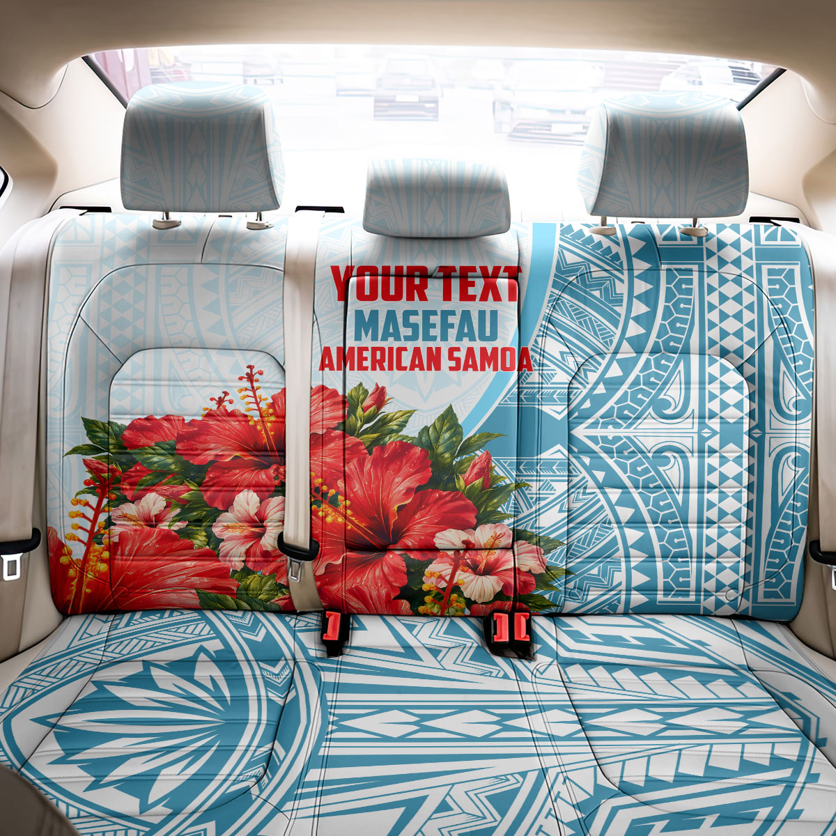 Personalized American Samoa Masefau Back Car Seat Cover Hibiscus Tropical Floral Whale Polynesian Tribal Pattern TS04 - Polynesian Pride