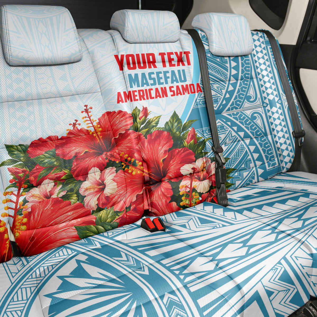 Personalized American Samoa Masefau Back Car Seat Cover Hibiscus Tropical Floral Whale Polynesian Tribal Pattern TS04 - Polynesian Pride