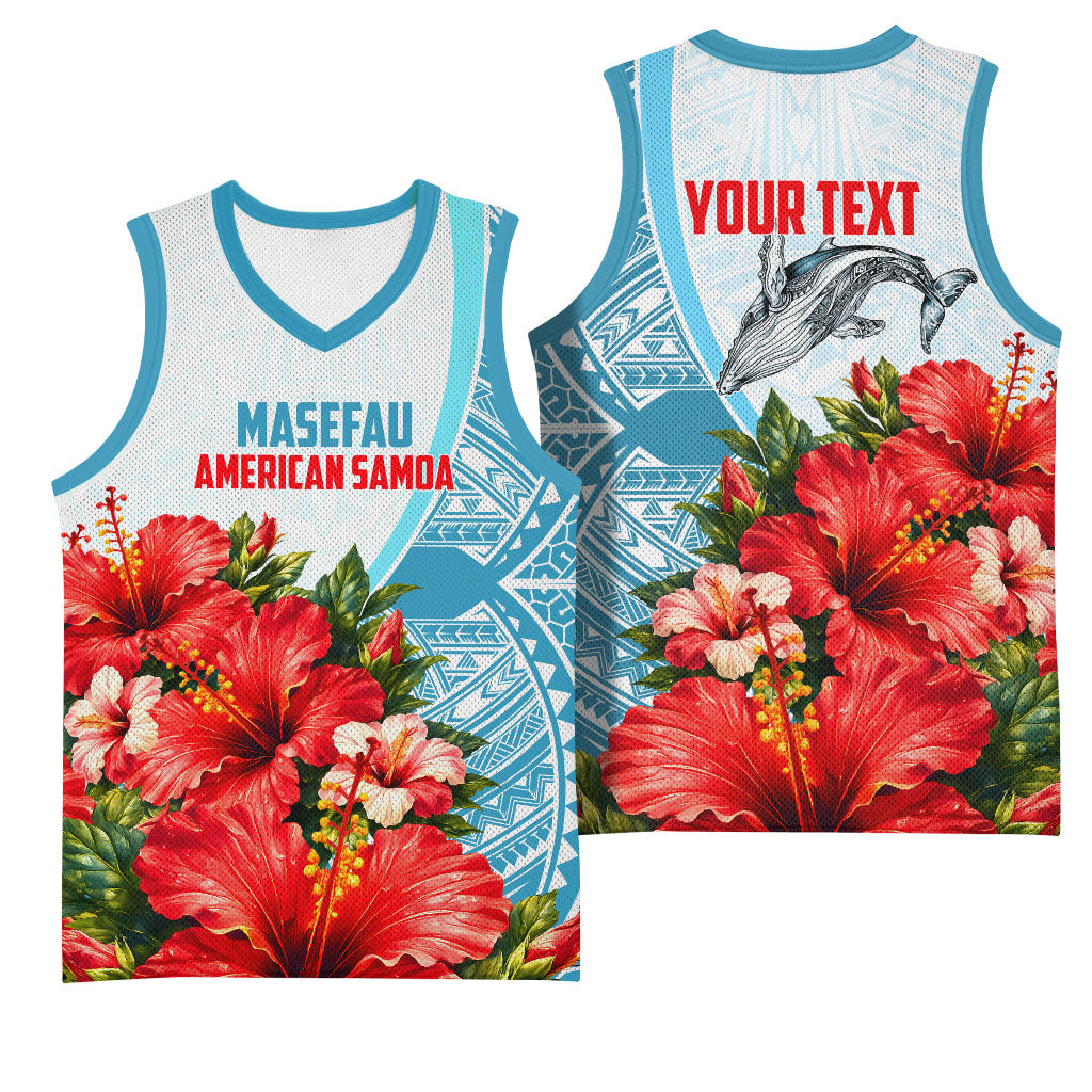 Personalized American Samoa Masefau Basketball Jersey Hibiscus Tropical Floral Whale Polynesian Tribal Pattern TS04 - Polynesian Pride