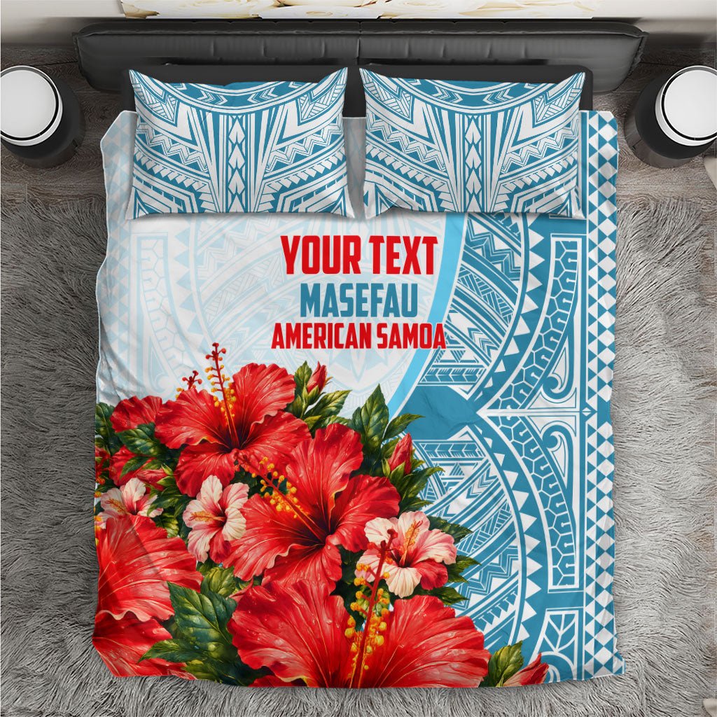 Personalized American Samoa Masefau Bedding Set Hibiscus Tropical Floral Whale Polynesian Tribal Pattern TS04 White Blue - Polynesian Pride