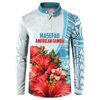 Personalized American Samoa Masefau Button Sweatshirt Hibiscus Tropical Floral Whale Polynesian Tribal Pattern TS04 White Blue - Polynesian Pride
