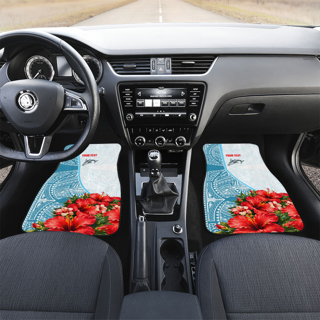 Personalized American Samoa Masefau Car Mats Hibiscus Tropical Floral Whale Polynesian Tribal Pattern TS04 Set 2pcs - Front White Blue - Polynesian Pride