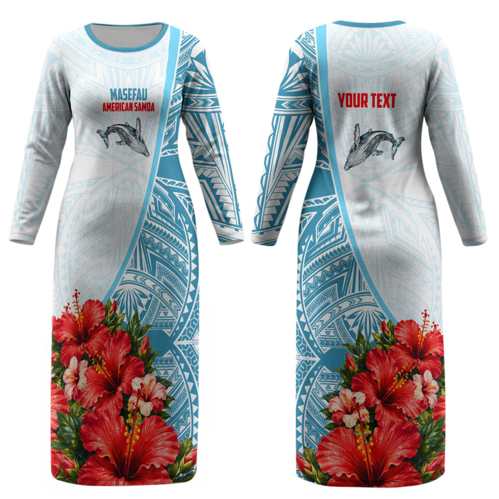 Personalized American Samoa Masefau Couples Matching Long Sleeve Bodycon Dress and Long Sleeve Button Shirt Hibiscus Tropical Floral Whale Polynesian Tribal Pattern TS04 - Polynesian Pride