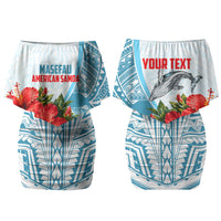 Personalized American Samoa Masefau Couples Matching Off Shoulder Short Dress and Long Sleeve Button Shirt Hibiscus Tropical Floral Whale Polynesian Tribal Pattern TS04 - Polynesian Pride
