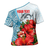 Personalized American Samoa Masefau Cross Shoulder Shirt Hibiscus Tropical Floral Whale Polynesian Tribal Pattern TS04 - Polynesian Pride