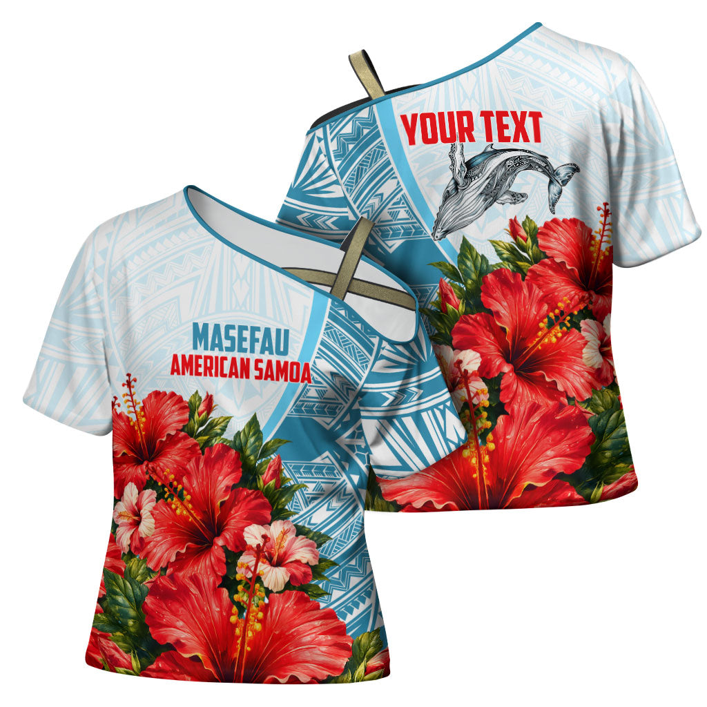 Personalized American Samoa Masefau Cross Shoulder Shirt Hibiscus Tropical Floral Whale Polynesian Tribal Pattern TS04 - Polynesian Pride