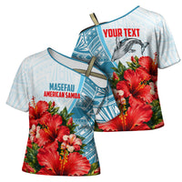 Personalized American Samoa Masefau Cross Shoulder Shirt Hibiscus Tropical Floral Whale Polynesian Tribal Pattern TS04 - Polynesian Pride