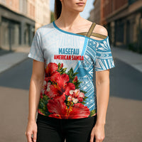 Personalized American Samoa Masefau Cross Shoulder Shirt Hibiscus Tropical Floral Whale Polynesian Tribal Pattern TS04 - Polynesian Pride
