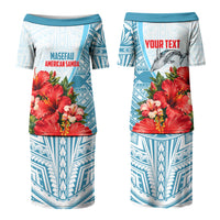 Personalized American Samoa Masefau Family Matching Puletasi and Hawaiian Shirt Hibiscus Tropical Floral Whale Polynesian Tribal Pattern TS04 Mom's Dress White Blue - Polynesian Pride