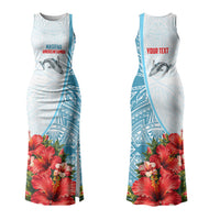 Personalized American Samoa Masefau Family Matching Tank Maxi Dress and Hawaiian Shirt Hibiscus Tropical Floral Whale Polynesian Tribal Pattern TS04 Mom's Dress White Blue - Polynesian Pride