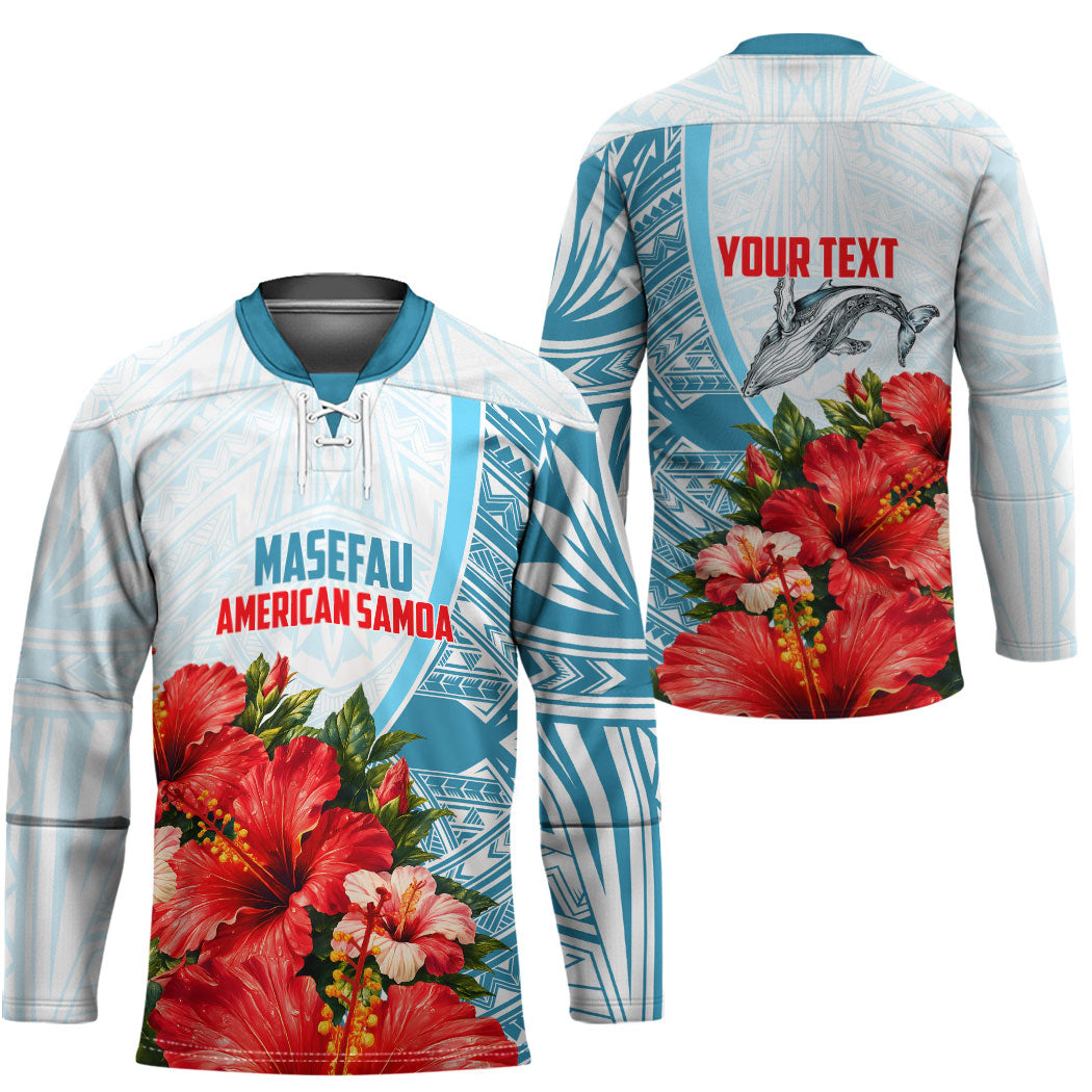 Personalized American Samoa Masefau Hockey Jersey Hibiscus Tropical Floral Whale Polynesian Tribal Pattern TS04 - Polynesian Pride