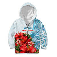 Personalized American Samoa Masefau Kid Hoodie Hibiscus Tropical Floral Whale Polynesian Tribal Pattern TS04 Zip Hoodie White Blue - Polynesian Pride
